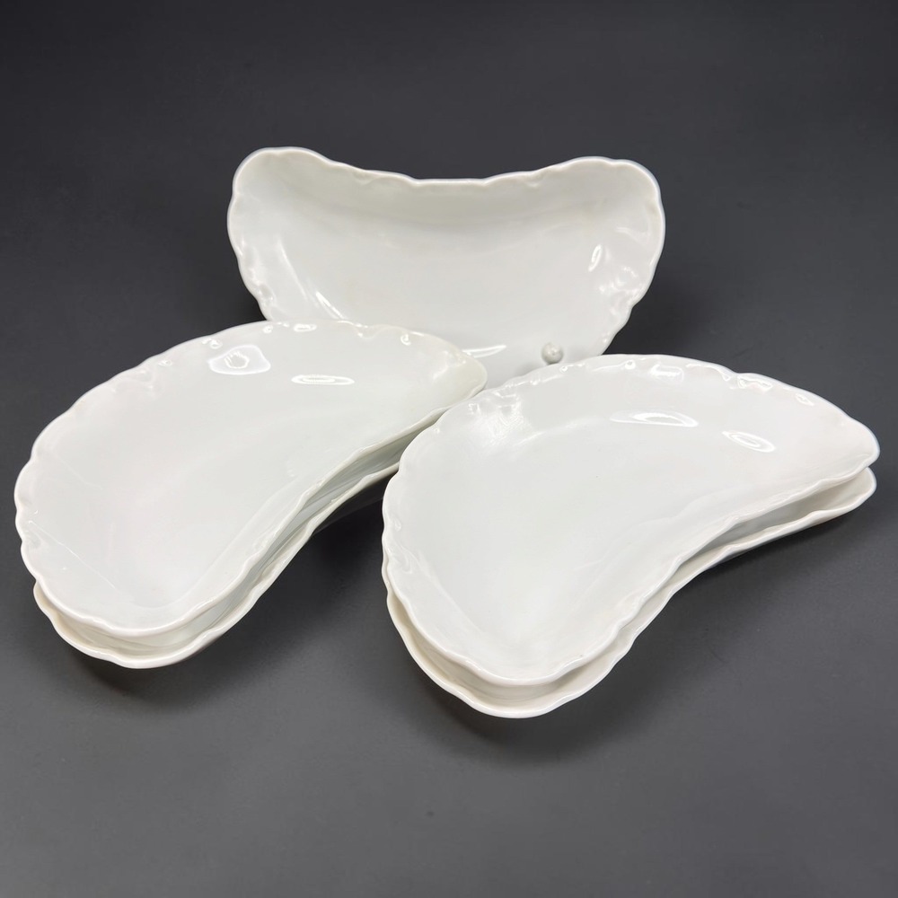 Racine Bavaria White Porcelain Crescent Bone Dishes Scalloped Edge Set of 5 VTG‎